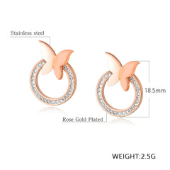 Stainless Steel Circle Crystal Rose Gold Plated Stud Earrings
