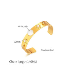 Steel White Jade Stone Bangle