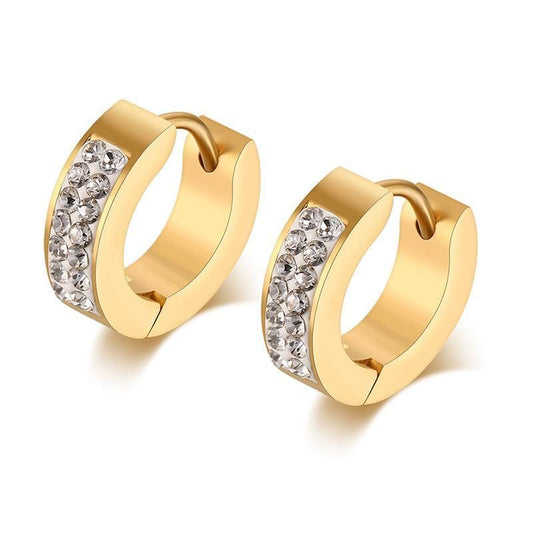 Stainless Steel Gold Plated Huggie Cz Earrings