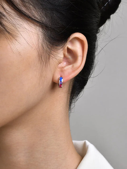 Steel Rainbow Huggie Earrings