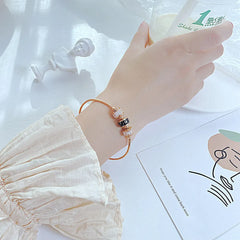 Steel Rose Gold Bead Bangle