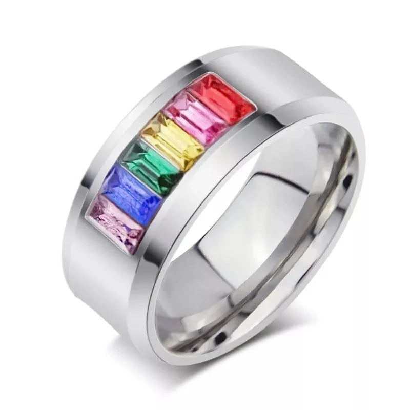 Rainbow CZ Pride Stainless Steel Ring