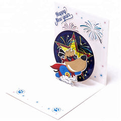 Super Dog Happy New Year 3D Pop Up Greeting Card