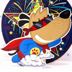 Super Dog Happy New Year 3D Pop Up Greeting Card