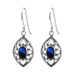Silver Marquise Abalone Dark Blue Earrings