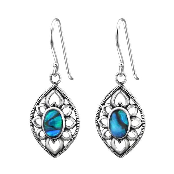 Silver Marquise Abalone Light Blue Earrings