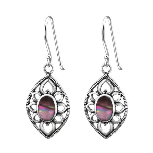Silver Marquise Abalone Pink Earrings