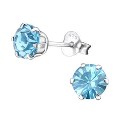 Sterling Silver Stud Earrings With Swarovski Crystal Aquamarine