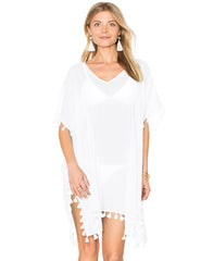 Sheer White Ladies Beach Tassle Dress