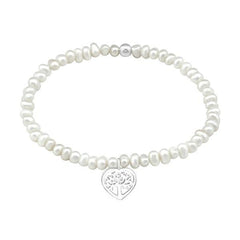 Pretty White Pearl Bracelet with Silver Tree of Life Charm