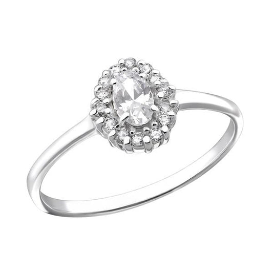 Silver Oval Halo Ring