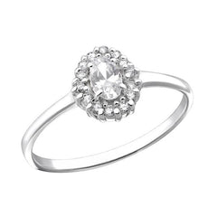 Silver Oval Halo Ring