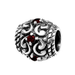 Silver CZ Garnet Round Charm Bead