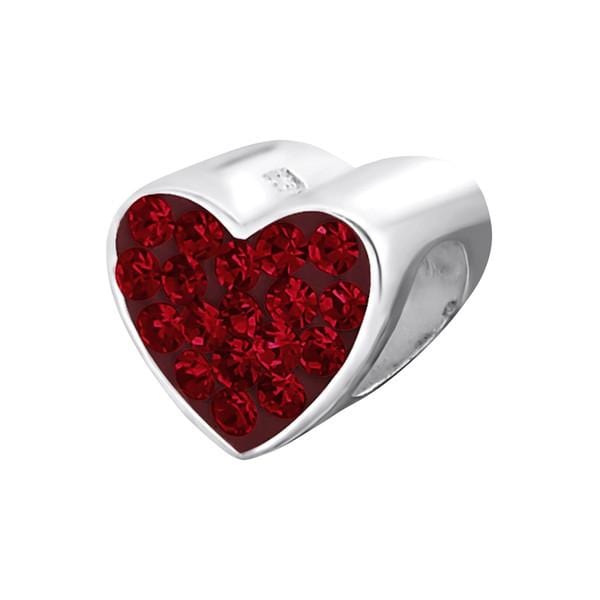Silver Heart Light Siam Charm Bead