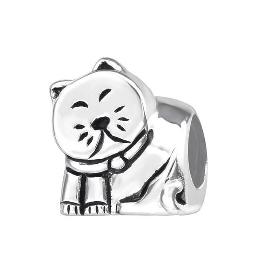 Silver Cat Charm Bead