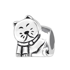 Silver Cat Charm Bead
