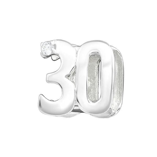 Silver Cubic Zirconia Number "30" Bead