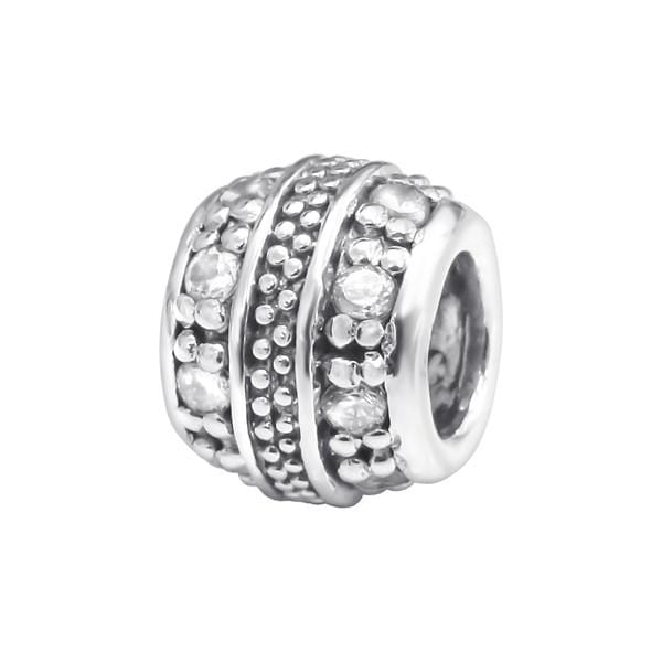 Silver CZ Crystal Round Charm Bead