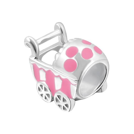 Silver Baby Carriage Charm Bead