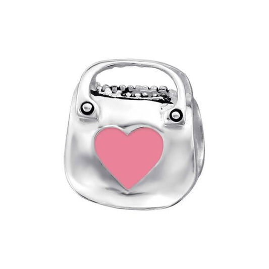 Silver Light Pink Heart Charm Bead