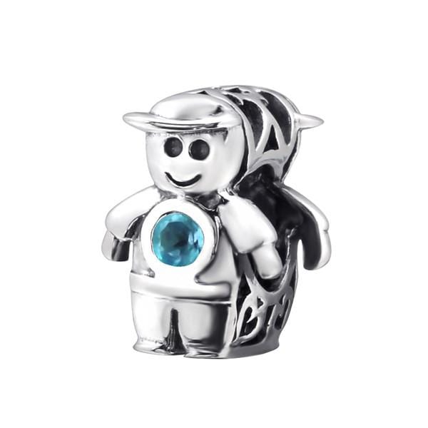 Silver Blue Topaz  Boy Charm Bead