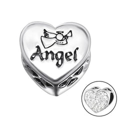 Silver Crystal Heart Angel Charm Bead