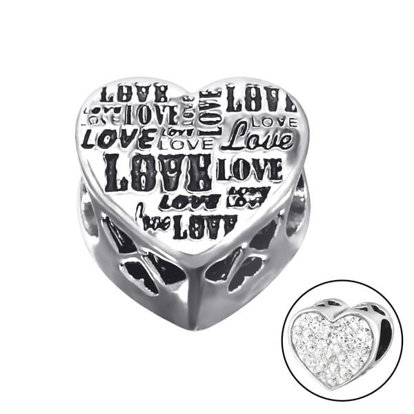Silver Heart Love Charm Bead