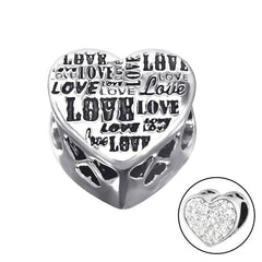 Silver Heart Love Charm Bead