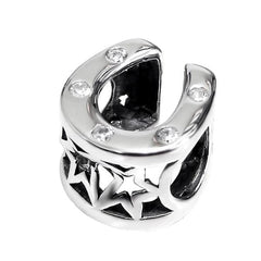 Silver CZ Crystal Horseshoe Charm Bead