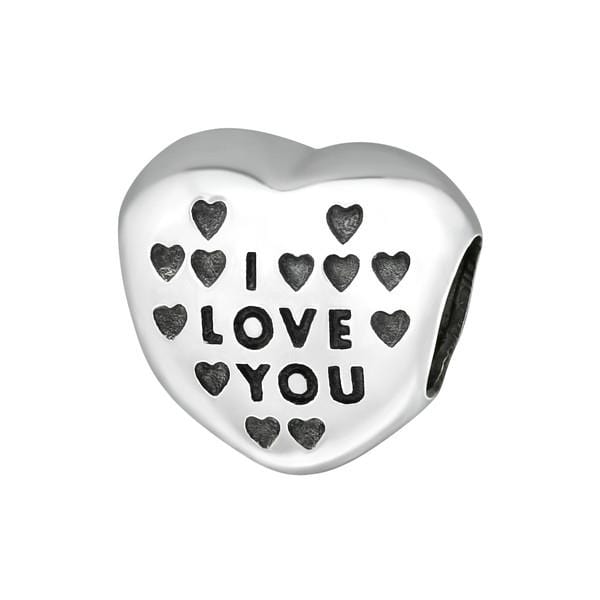 Silver Heart I Love You Charm Bead