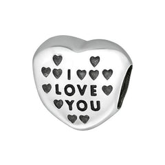 Silver Heart I Love You Charm Bead