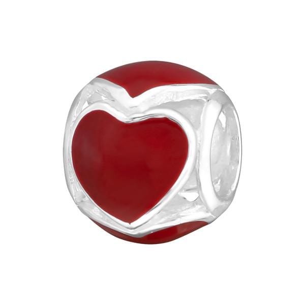 Silver Heart Round Charm Bead