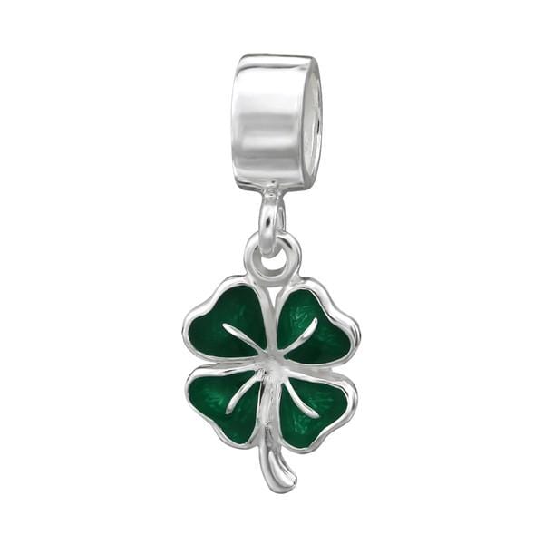 Silver Dark Green Shamrock Charm Bead