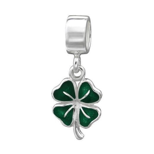 Silver Dark Green Shamrock Charm Bead