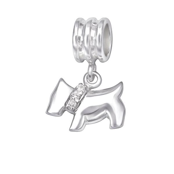 Silver CZ Crystal Dog Charm Bead