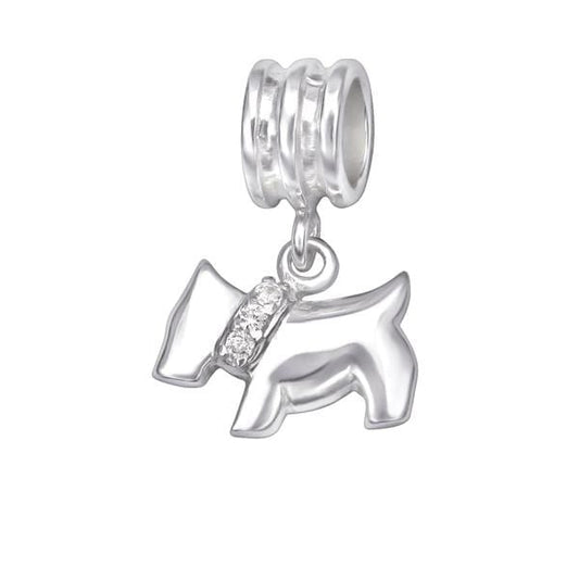 Silver CZ Crystal Dog Charm Bead