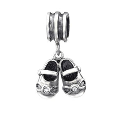 Silver CZ Crystal Hanging Shoes Charm Bead