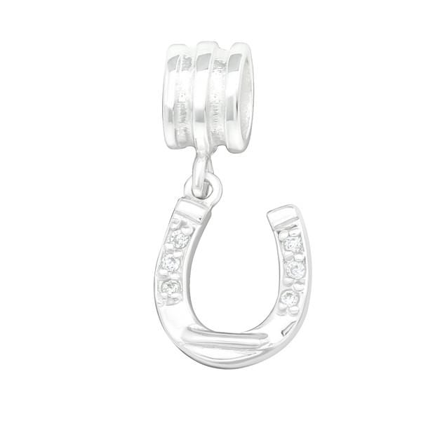 Silver CZ Crystal Horseshoe Charm Bead