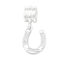 Silver CZ Crystal Horseshoe Charm Bead