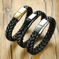 Stainless Steel Magnetic Clasp Leather Bracelet
