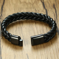 Stainless Steel Magnetic Clasp Leather Bracelet