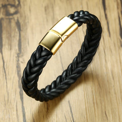 Stainless Steel Magnetic Clasp Leather Bracelet