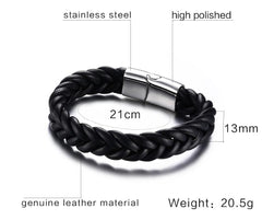 Stainless Steel Magnetic Clasp Leather Bracelet