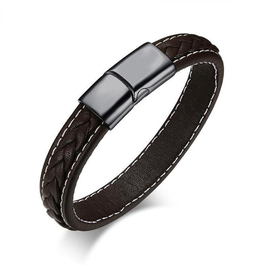 Stainless Steel Genuine Leather Bracelet