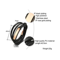 Rose Gold Stainless Steel ID Leather Bracelet