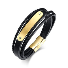 Stainless Steel Gold Blank Engravebale Leather Bracelet