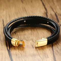 Stainless Steel Gold Blank Engravebale Leather Bracelet