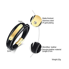 Stainless Steel Gold Blank Engravebale Leather Bracelet