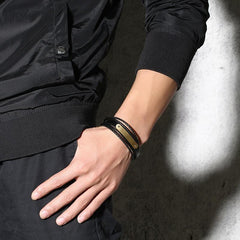Stainless Steel Gold Blank Engravebale Leather Bracelet