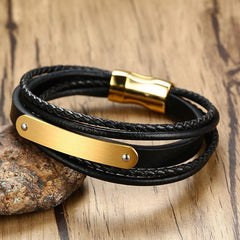 Stainless Steel Gold Blank Engravebale Leather Bracelet